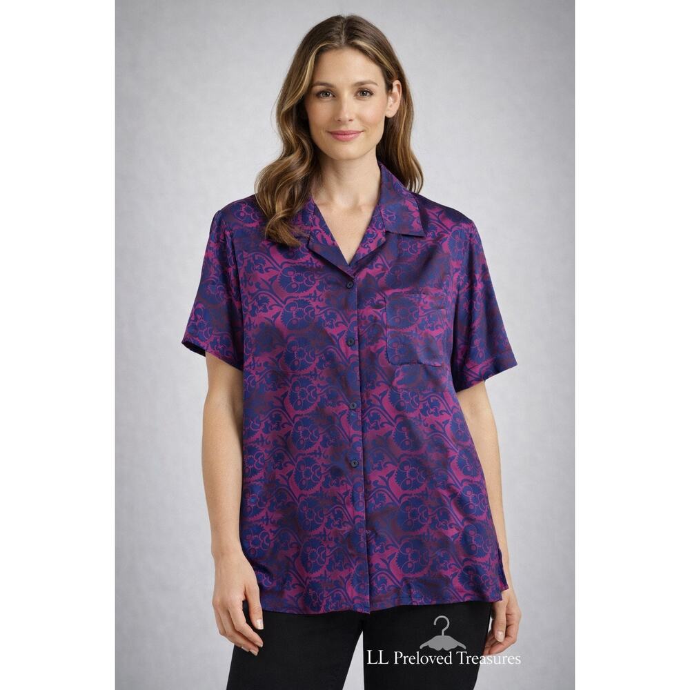 Rena Rowan‎ womens 16 100% silk Purple Navy Top Abstract